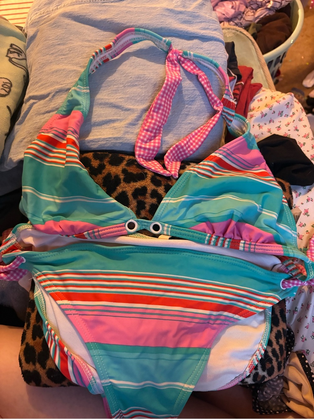 Striped Pink & Teal Two-Piece Bikini